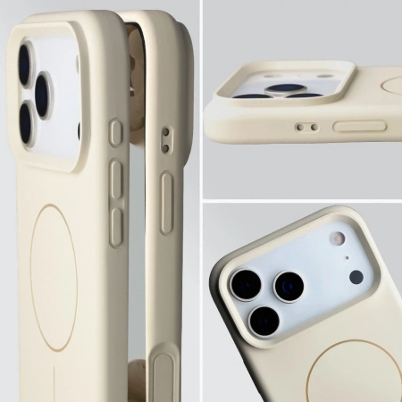 Silikonowe etui z pierścieniem magnetycznym Bizon Soft Case Magnetic do iPhone 17 Pro Max, écru