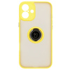 Etui z uchwytem na palec Bizon Case Hybrid Ring do iPhone 16 Plus, przydymione z żółtą ramką