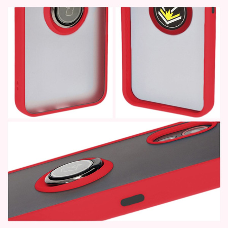 Etui z uchwytem na palec Bizon Case Hybrid Ring do Galaxy Xcover7, przydymione z czerwoną ramką