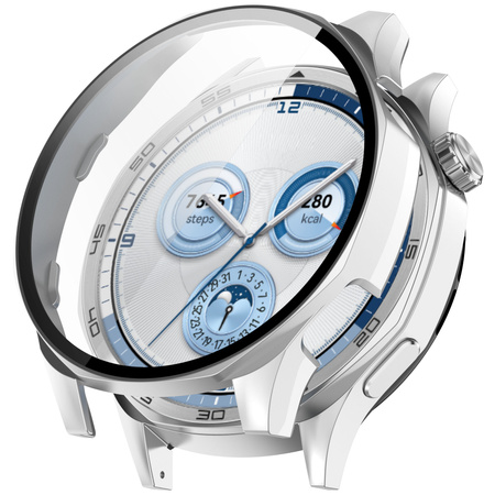 Etui ze szkłem do zegarka Bizon Case+Glass Watch do Huawei Watch GT 5 46 mm, satynowo srebrne