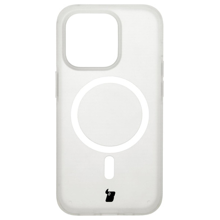Etui z pierścieniem magnetycznym Bizon Case MatteO do iPhone 14 Pro, półprzezroczyste z przezroczystą ramką