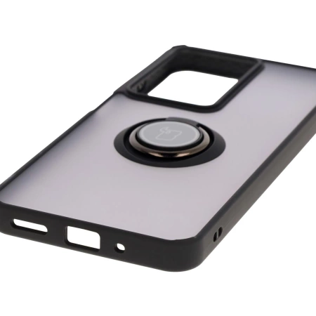 Etui z uchwytem na palec Bizon Case Hybrid Ring do Realme C75 4G / 14x 5G, przydymione z czarną ramką