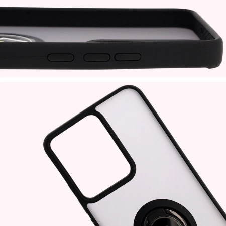 Etui z uchwytem na palec Bizon Case Hybrid Ring do Realme 14 5G / 14T 5G, przydymione z czarną ramką