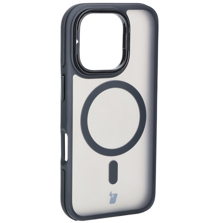 Etui z podstawką i pierścieniem magnetycznym Bizon Case Eclipse do iPhone 16 Pro, przydymione z czarną ramką