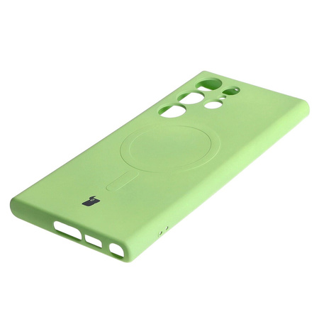 Etui silikonowe z pierścieniem magnetycznym Bizon Case Silicone Magnetic do Galaxy S23 Ultra, jasnozielone