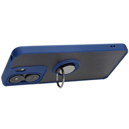 Etui z uchwytem na palec Bizon Case Hybrid Ring do Xiaomi Redmi 13C / Xiaomi Poco C65, przydymione z granatową ramką