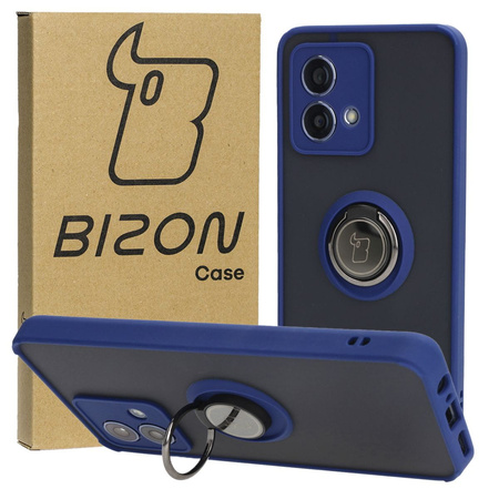 Etui z uchwytem na palec Bizon Case Hybrid Ring do Motorola Moto G84 5G, przydymione z granatową ramką