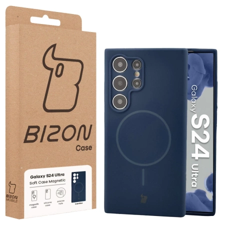 Silikonowe etui z pierścieniem magnetycznym Bizon Soft Case Magnetic do Galaxy S24 Ultra, granatowe