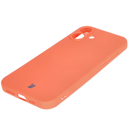 Silikonowe etui z pierścieniem magnetycznym Bizon Case Silicone Magnetic do iPhone 16 Plus, marchewkowe
