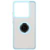 Etui z uchwytem na palec Bizon Case Hybrid Ring do Xiaomi 14T Pro, przydymione z jasnoniebieską ramką