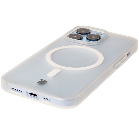 Etui z pierścieniem magnetycznym Bizon Case MatteO do iPhone 13 Pro, półprzezroczyste z przezroczystą ramką