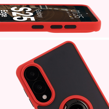 Etui z uchwytem na palec Bizon Case Hybrid Ring do Galaxy S25 Edge, przydymione z czerwoną ramką