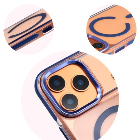 Etui z pierścieniem magnetycznym Bizon Case Marco do iPhone 17 Pro Max, przezroczyste z niebieską ramką