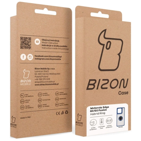Etui z uchwytem na palec Bizon Case Hybrid Ring do Motorola Edge 60 Fusion / 60, przydymione z granatową ramką