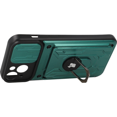 Etui Bizon Case Camshield Card Slot Ring do iPhone 14 Plus, zielone