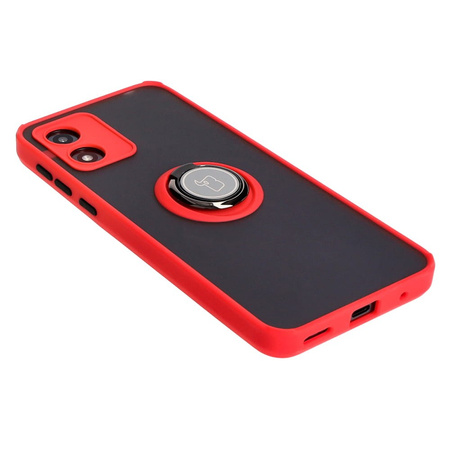 Etui z uchwytem na palec Bizon Case Hybrid Ring do Motorola Moto E13, przydymione z czerwoną ramką