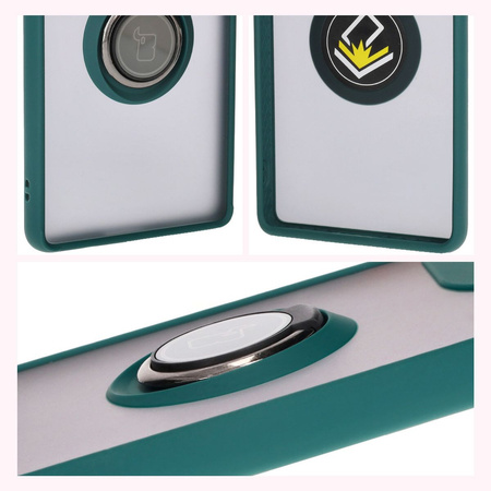 Etui z uchwytem na palec Bizon Case Hybrid Ring do Motorola Edge 50 Fusion, przydymione z ciemnozieloną ramką