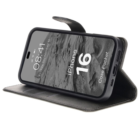 Etui z klapką Bizon Case Pocket do iPhone 16, czarne