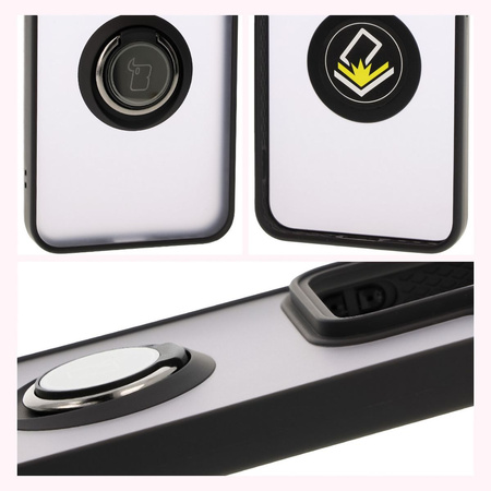 Etui z uchwytem na palec Bizon Case Hybrid Ring do Xiaomi 15, przydymione z czarną ramką