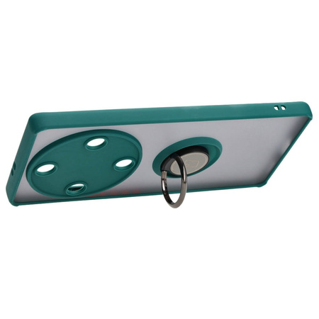 Etui z uchwytem na palec Bizon Case Hybrid Ring do Honor Magic5 Lite, przydymione z ciemnozieloną ramką