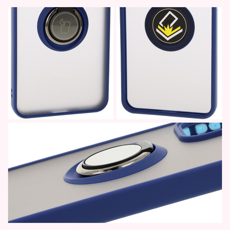 Etui z uchwytem na palec Bizon Case Hybrid Ring do Oppo Reno 12 Pro, przydymione z granatową ramką