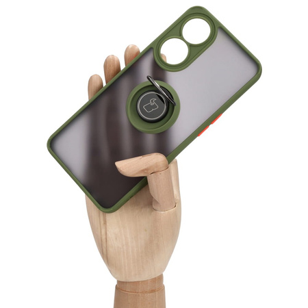 Etui z uchwytem na palec Bizon Case Hybrid Ring do Oppo Reno8 T, przydymione z zieloną ramką