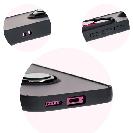 Etui z uchwytem na palec Bizon Case Hybrid Ring do Huawei Pura 70, przydymione z czarną ramką