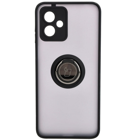 Etui z uchwytem na palec Bizon Case Hybrid Ring do Motorola Moto G14, przydymione z czarną ramką