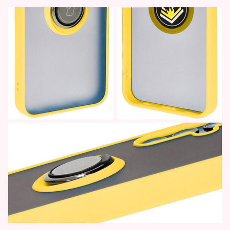 Etui z uchwytem na palec Bizon Case Hybrid Ring do Galaxy M15 5G, przydymione z żółtą ramką