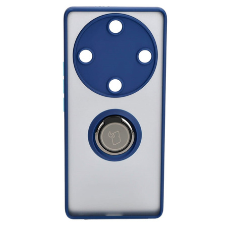 Etui z uchwytem na palec Bizon Case Hybrid Ring do Honor Magic5 Lite, przydymione z granatową ramką