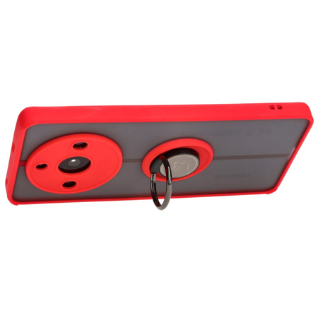Etui z uchwytem na palec Bizon Case Hybrid Ring do Realme 11 Pro / 11 Pro+, przydymione z czerwoną ramką