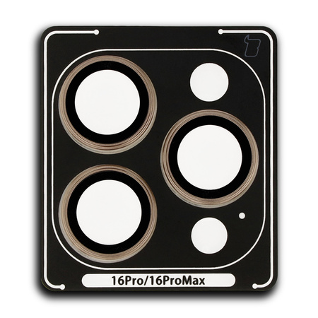 Szkło hartowane na aparat z aplikatorem Bizon Glass Snap Lens do iPhone 16 Pro/16 Pro Max, 1 zestaw, beżowa ramka