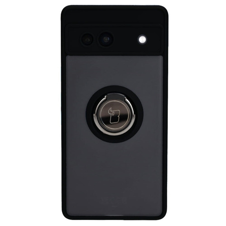 Etui z uchwytem na palec Bizon Case Hybrid Ring do Google Pixel 7A, przydymione z czarną ramką
