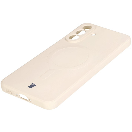 Silikonowe etui z pierścieniem magnetycznym Bizon Case Silicone Magnetic Sq do Galaxy A56 5G, beżowe
