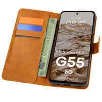 Etui z klapką Bizon Case Pocket do Motorola Moto G55 5G, brązowe