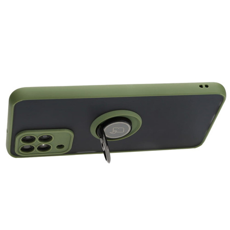 Etui z uchwytem na palec Bizon Case Hybrid Ring do Galaxy M33 5G, przydymione z zieloną ramką