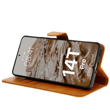 Etui z klapką Bizon Case Pocket do Xiaomi 14T Pro, brązowe