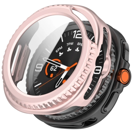 Etui ze szkłem do zegarka Bizon Case Watch Adamo do Samsung Galaxy Watch 8 Classic 46 mm, satynowo różowe