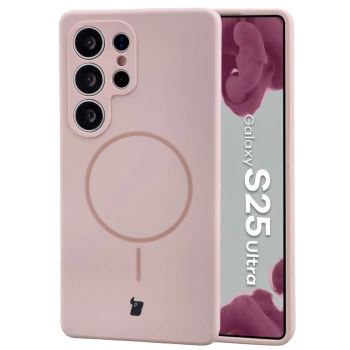 Silikonowe etui z pierścieniem magnetycznym Bizon Soft Case Magnetic do Galaxy S25 Ultra, jasnoróżowe