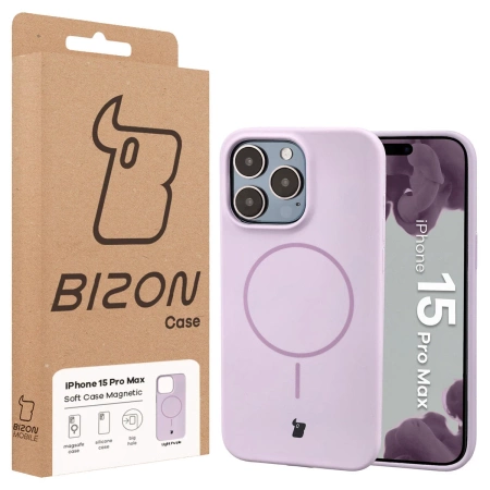 Silikonowe etui z pierścieniem magnetycznym Bizon Soft Case Magnetic do iPhone 15 Pro Max, jasnofioletowe