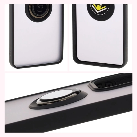 Etui z uchwytem na palec Bizon Case Hybrid Ring do Oppo Reno13 F / FS, przydymione z czarną ramką