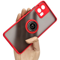 Etui z uchwytem na palec Bizon Case Hybrid Ring do Motorola Edge 30 Fusion, przydymione z czerwoną ramką