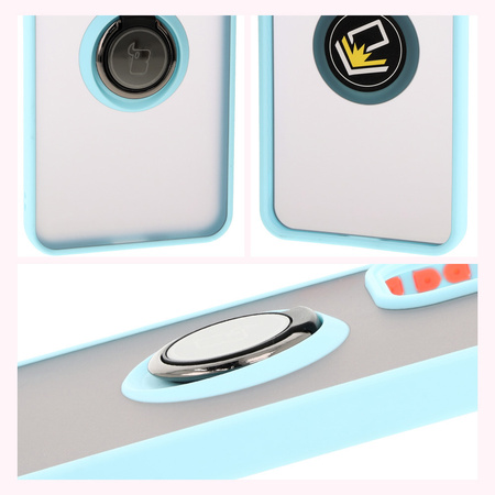 Etui z uchwytem na palec Bizon Case Hybrid Ring do Oppo Reno 12 Pro, przydymione z jasnoniebieską ramką