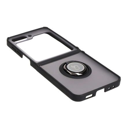 Etui z uchwytem na palec Bizon Case Hybrid Ring do Galaxy Z Flip5, przydymione z czarną ramką