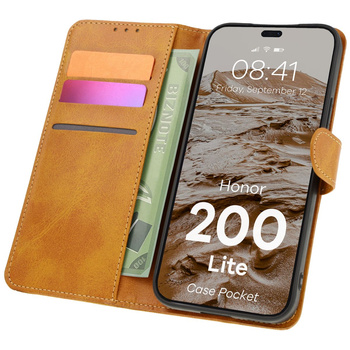 Etui z klapką Bizon Case Pocket do Honor 200 Lite, brązowe
