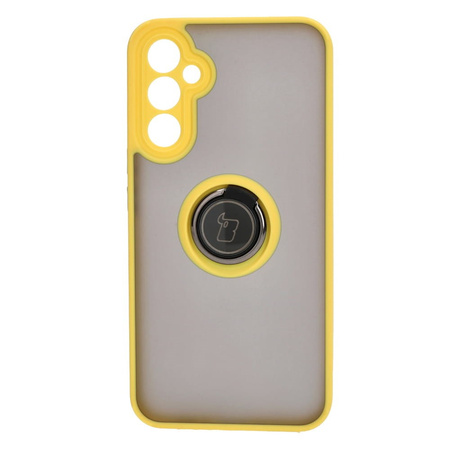 Etui z uchwytem na palec Bizon Case Hybrid Ring do Galaxy A34 5G, przydymione z żółtą ramką