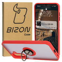 Etui z uchwytem na palec Bizon Case Hybrid Ring do Galaxy A26 5G, przydymione z czerwoną ramką
