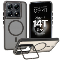 Etui z podstawką i pierścieniem magnetycznym Bizon Case Eclipse do Xiaomi 14T Pro, przydymione z czarną ramką