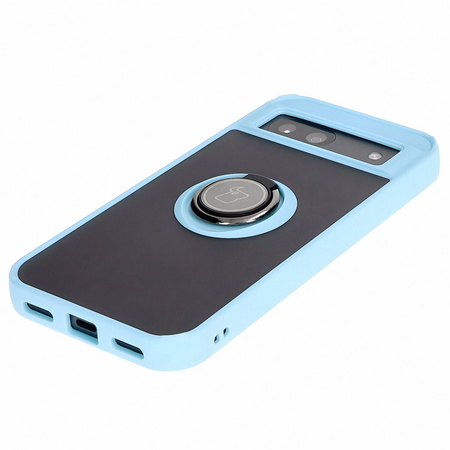 Etui z uchwytem na palec Bizon Case Hybrid Ring do Google Pixel 8a, przydymione z jasnoniebieską ramką