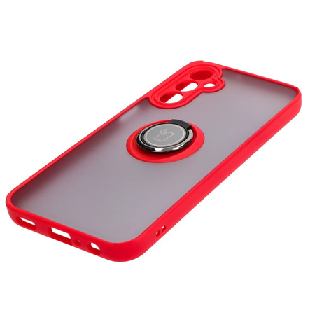 Etui z uchwytem na palec Bizon Case Hybrid Ring do Galaxy A24 4G, przydymione z czerwoną ramką